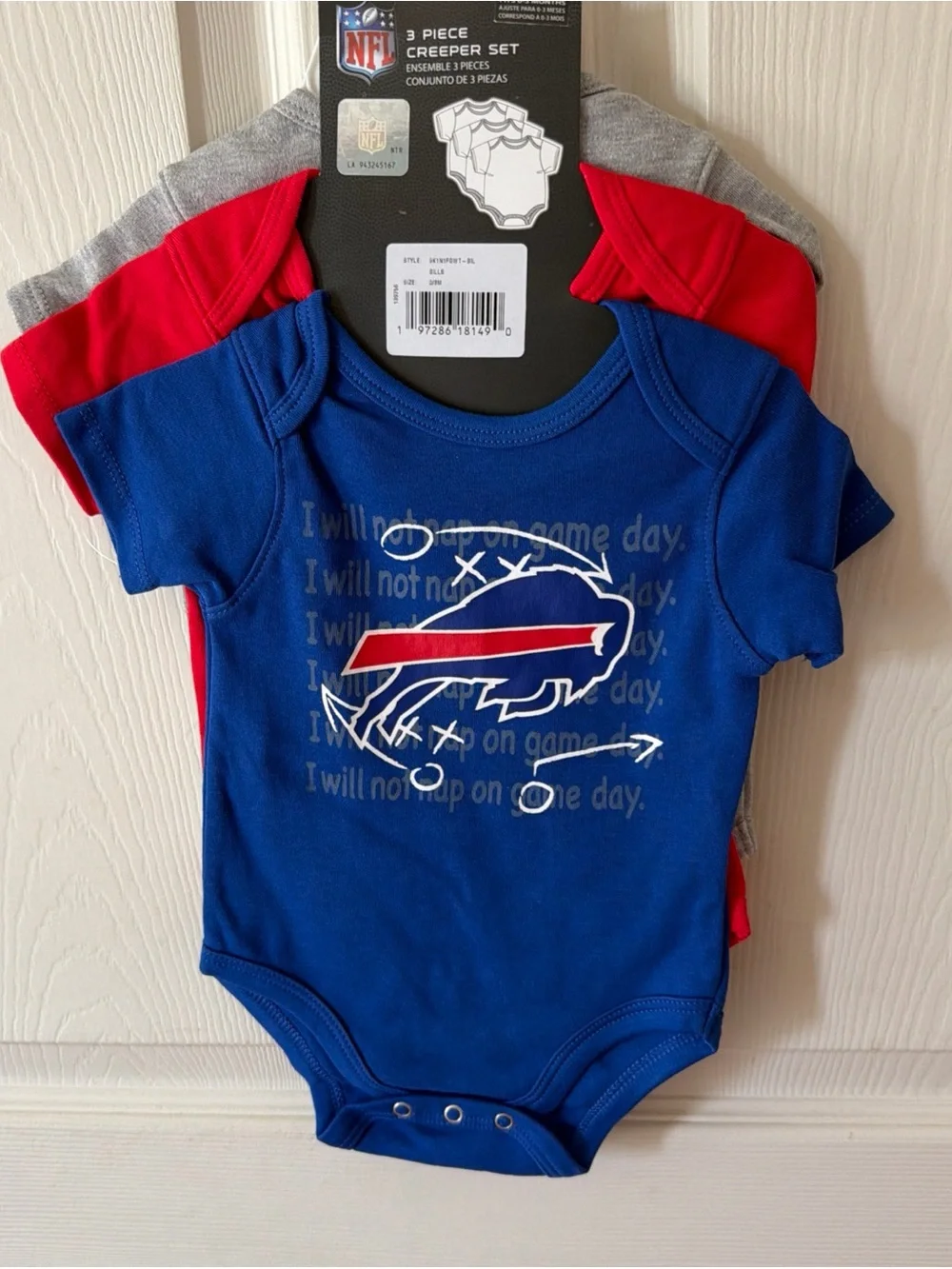 Buffalo Bills NFL Team Apparel 3 Piece Creeper Set 0-3 Months.  New